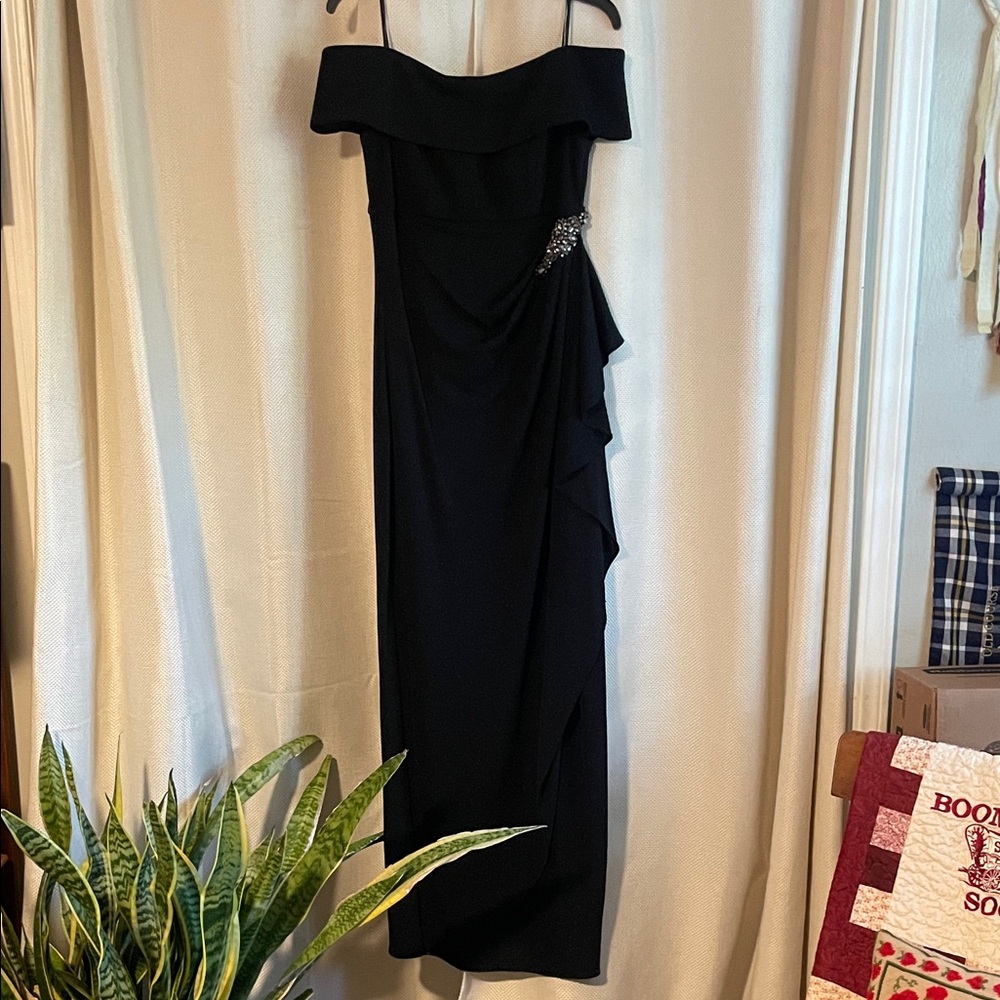 Alex Evenings Black Strapless Gown with Embellishment